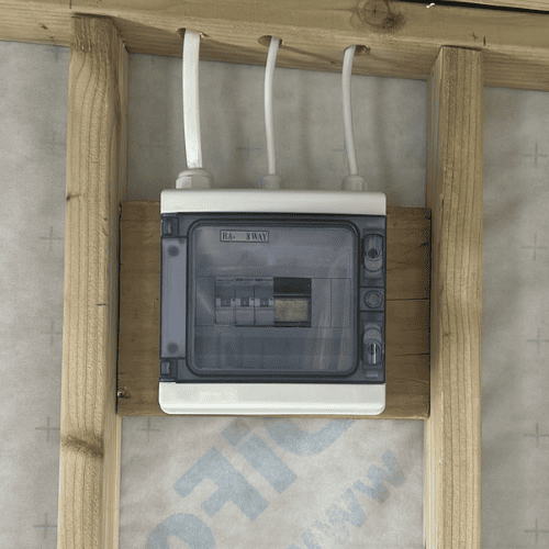 onsumer unit wiring and RCBO installation, garden building electrics Dublin
